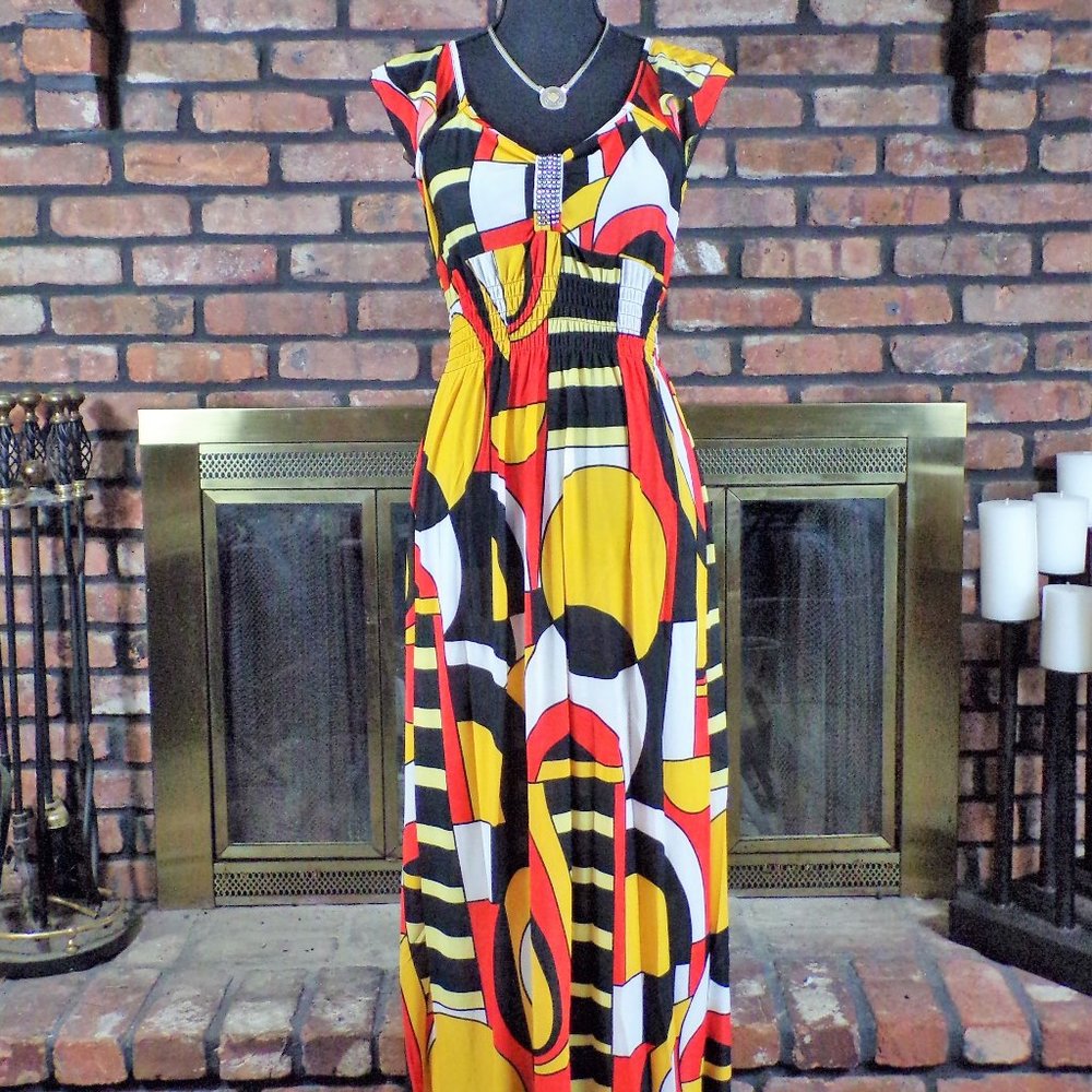 Women's Shoulder Abstract Maxi Dress